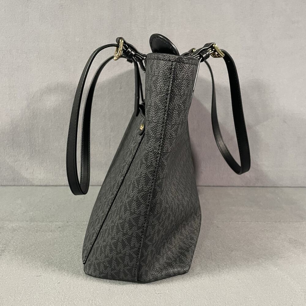 Michael Kors Jet Set Black & Gray Logo Medium Pocket Tote Handbag Purse - Picture 5 of 9